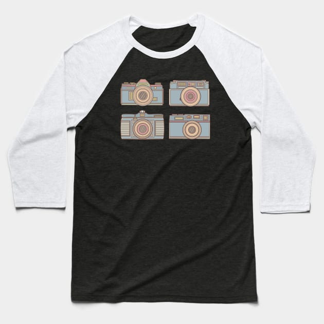 Grey Retro Camera Baseball T-Shirt by milhad